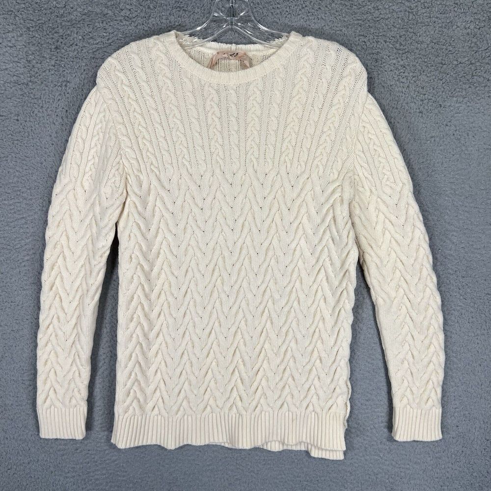 No. 21‎ Sweater Womens Medium Ivory Wool Blend Cable Knit Fisherman Chunky